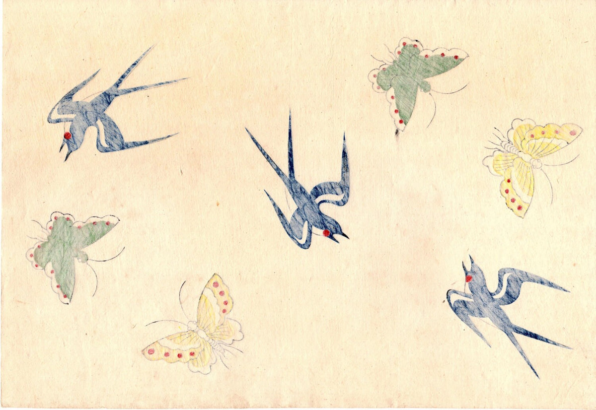 Japanese antique woodblock print, Chiyogami (Paper with colored figures) 6