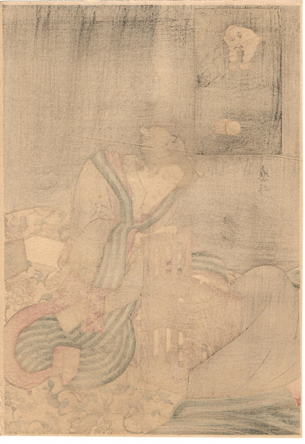 Japanese Ukiyo-e Woodblock print, Kunisada, "Otsu-e Mitate Bijin"