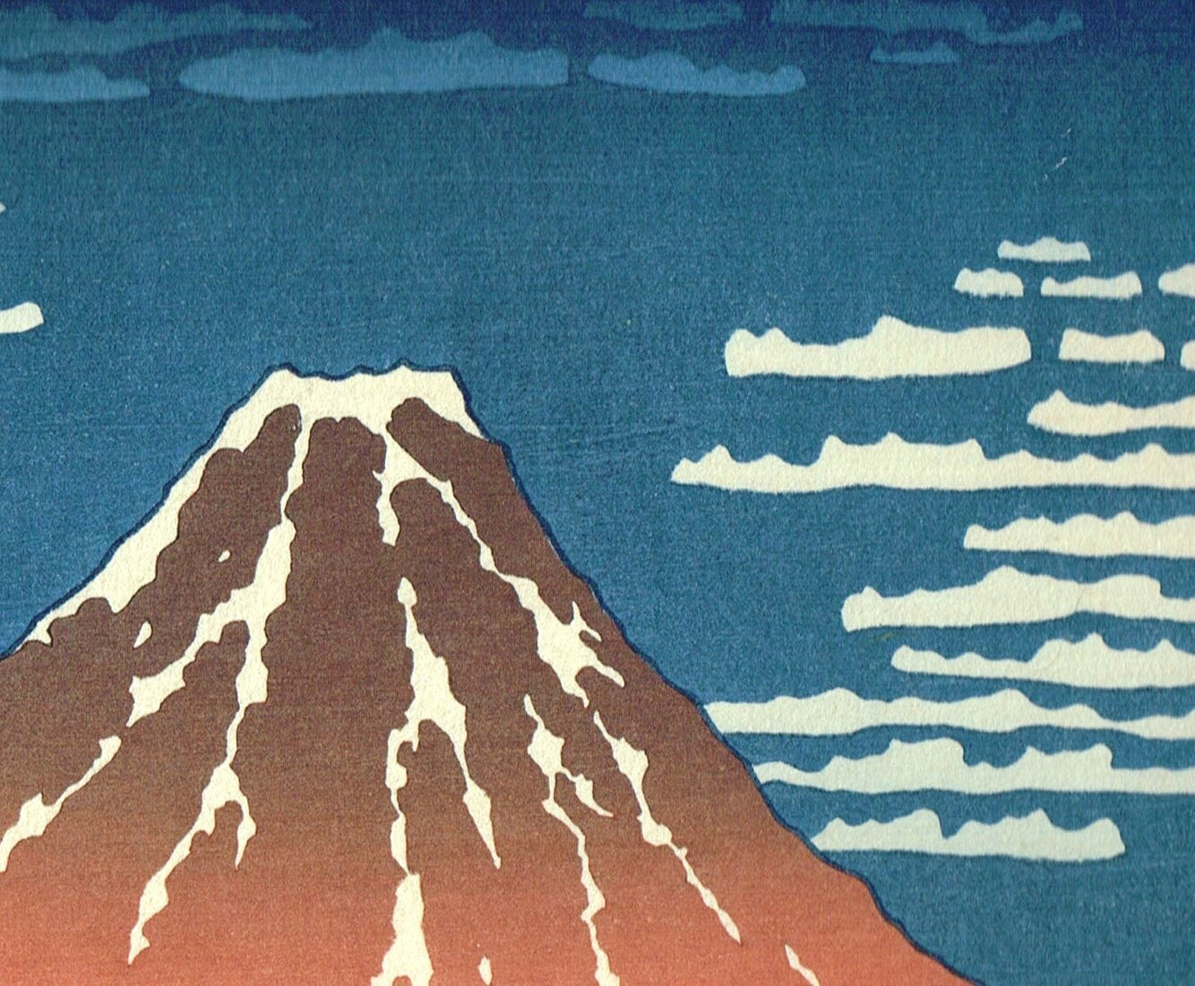Japanese Ukiyo-e, woodblock print, 1972, Hokusai, "View on a fine breezy day"