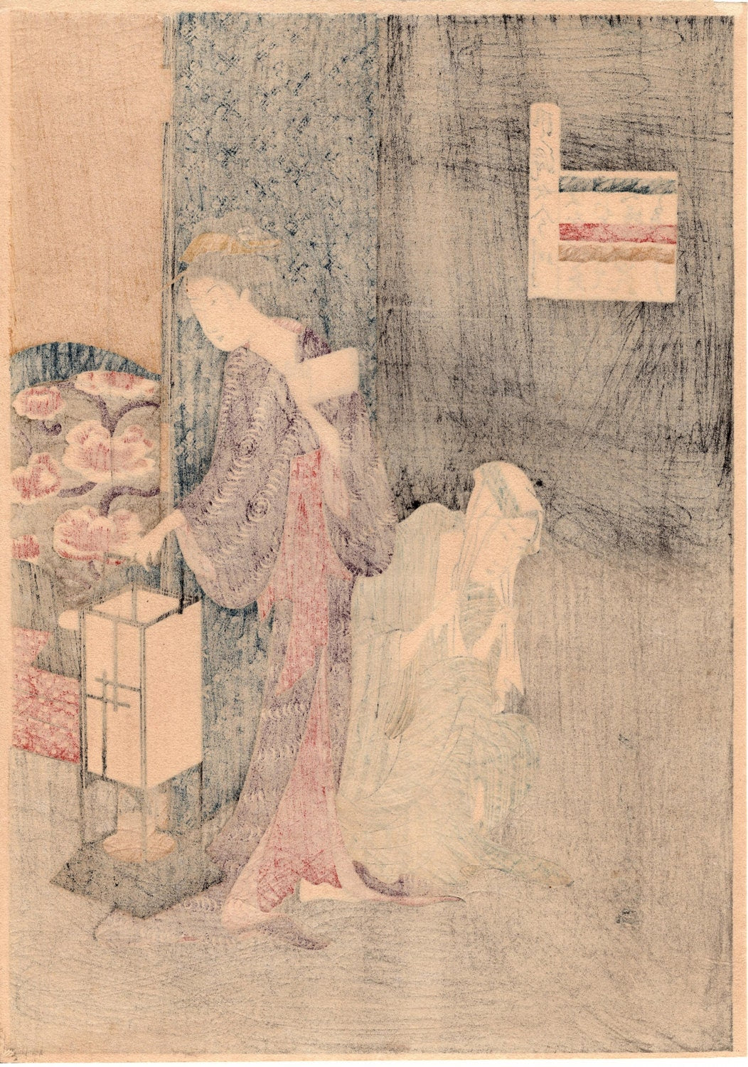 Japanese Ukiyo-e Woodblock print, Rekisentei Eiri, "Lady with Lantern"