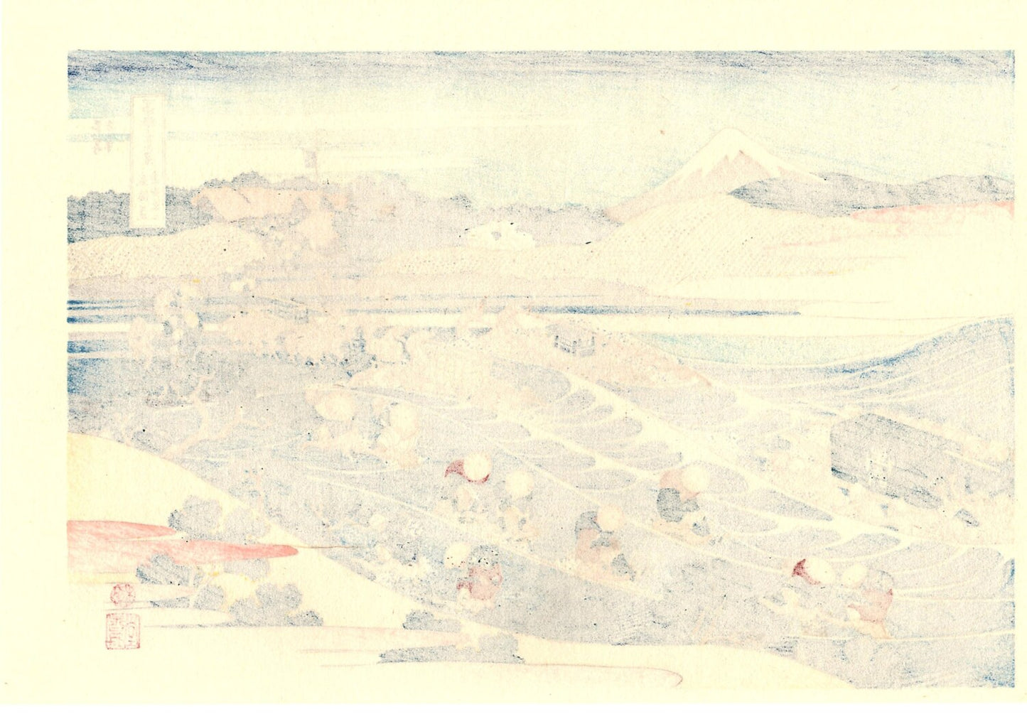 Japanese Ukiyo-e Woodblock print, Hokusai, "Tama River in Musashi Province, Thirty-six Views of Mount Fuji"