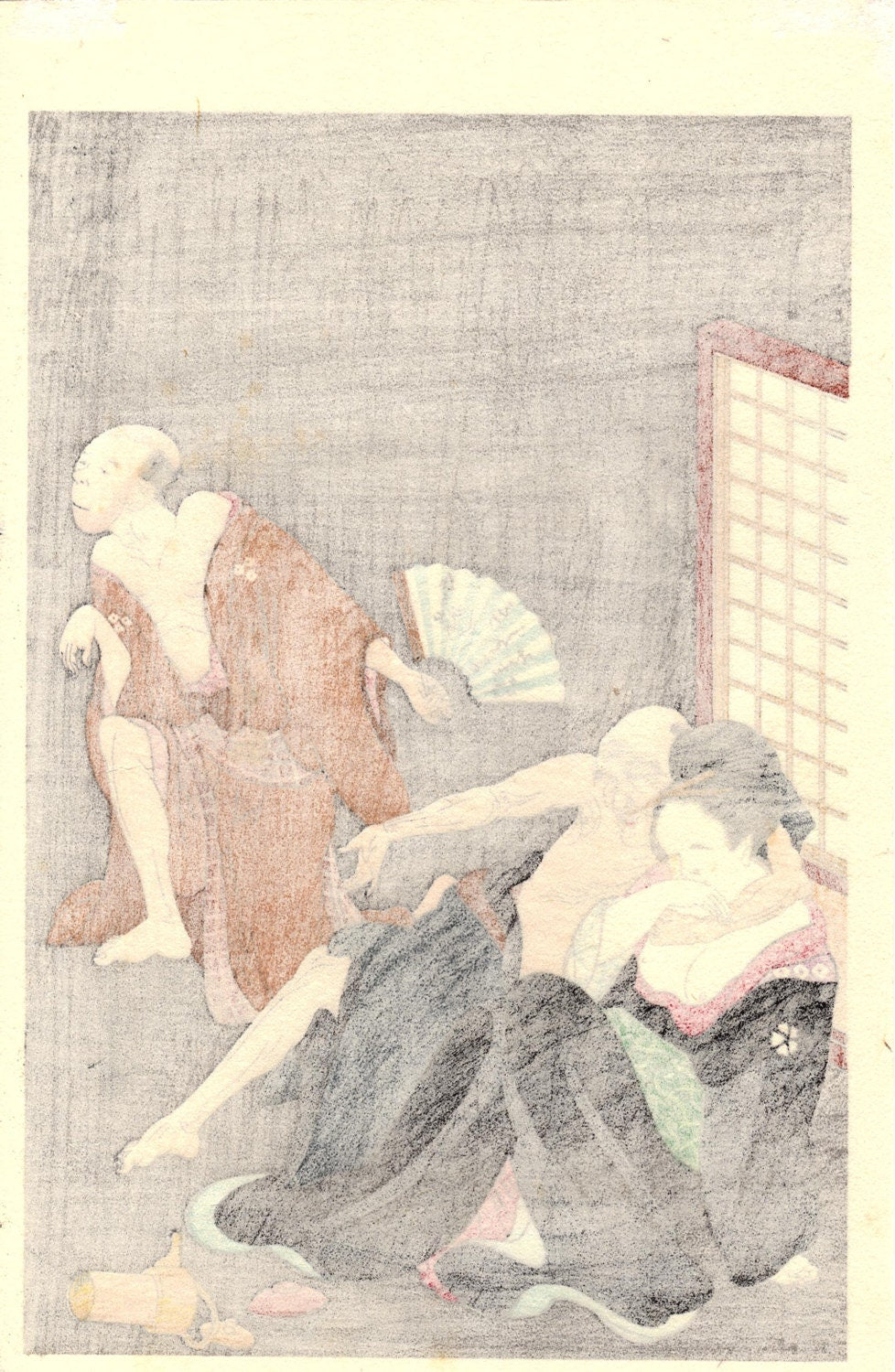 Japanese Ukiyoe, Woodblock print, antique, Utamaro, "Seven Strange Men" 1