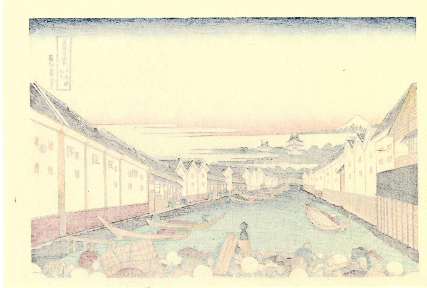 Japanese Ukiyo-e Woodblock print, Hokusai, "Nihonbashi bridge in Edo, from the series Thirty-six Views of Mount Fuji"