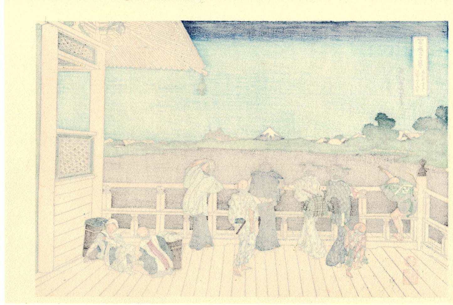 Japanese Ukiyo-e Woodblock print, Hokusai, "Sazai hall - Temple of Five Hundred Rakan, Thirty-six Views of Mount Fuji"