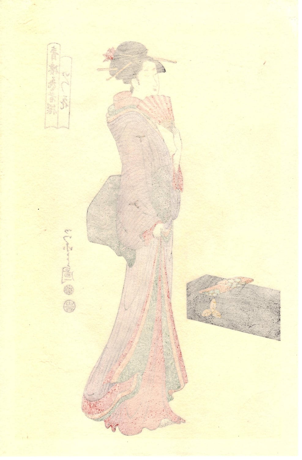 Japanese Ukiyoe, Woodblock print, Eishi, "Three Courtesans Playing Music" 2