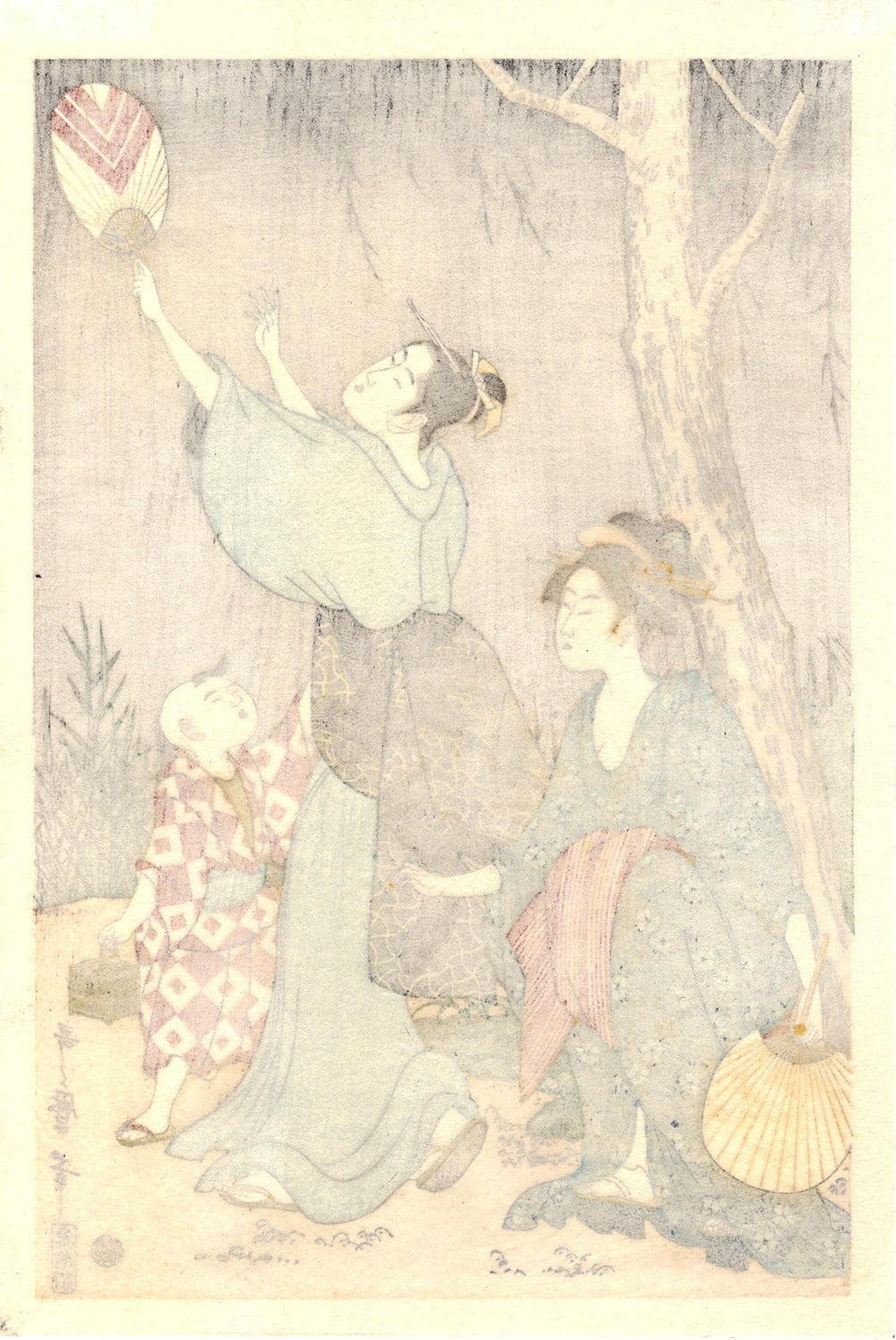 Japanese Ukiyoe, Woodblock print, Utamaro, "Catching Fireflies" 1