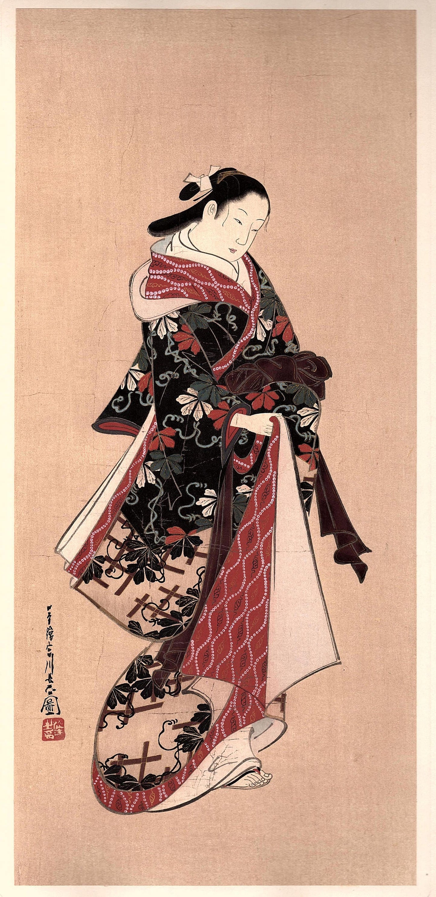 Japanese antique Ukiyoe, woodcut print, 1906, Japanese antique woodblock print, Miyagawa Choshun, "美人図", from Ukiyoe-ha-gashu.