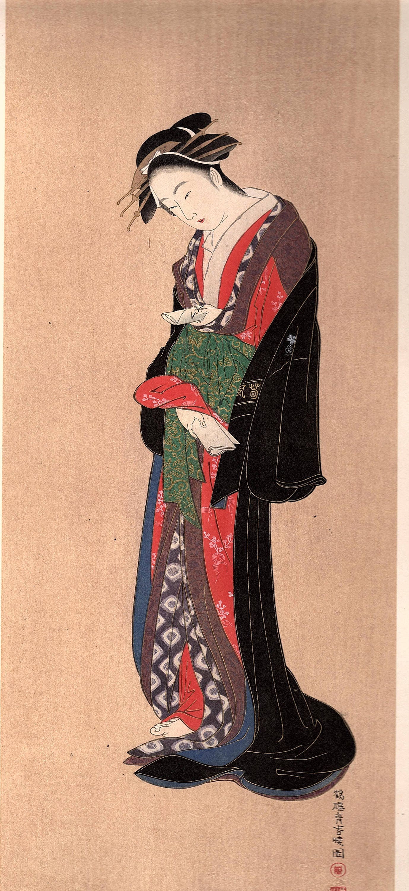 Japanese antique Ukiyoe, woodcut print, 1906, Japanese antique woodblock print, Katsukawa Shungyo, from Ukiyoe-ha-gashu.