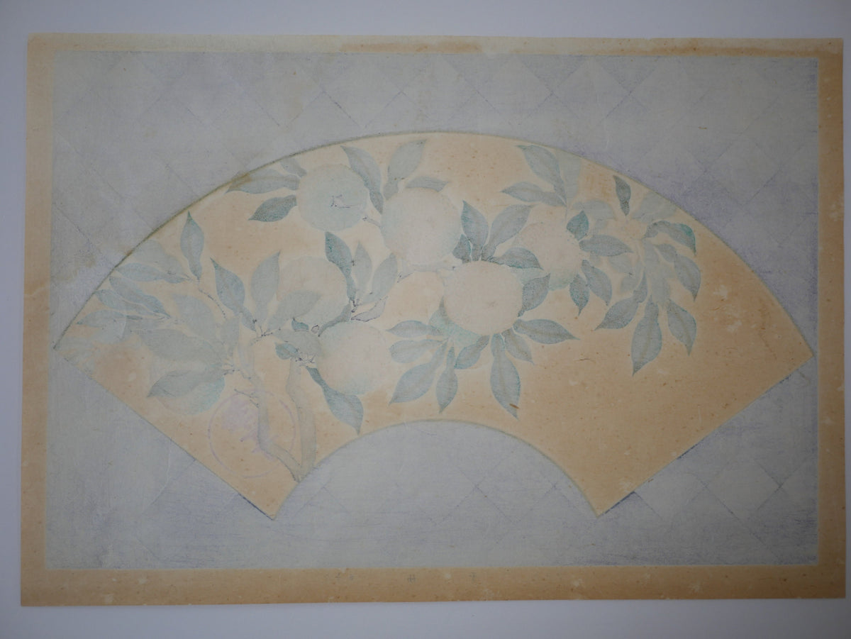 1931, Japanese antique woodblock print, Tawaraya Sotatsu, "Album of Hundred Flowers by Artists of Rinpa School, Yuzu", woodcut print.