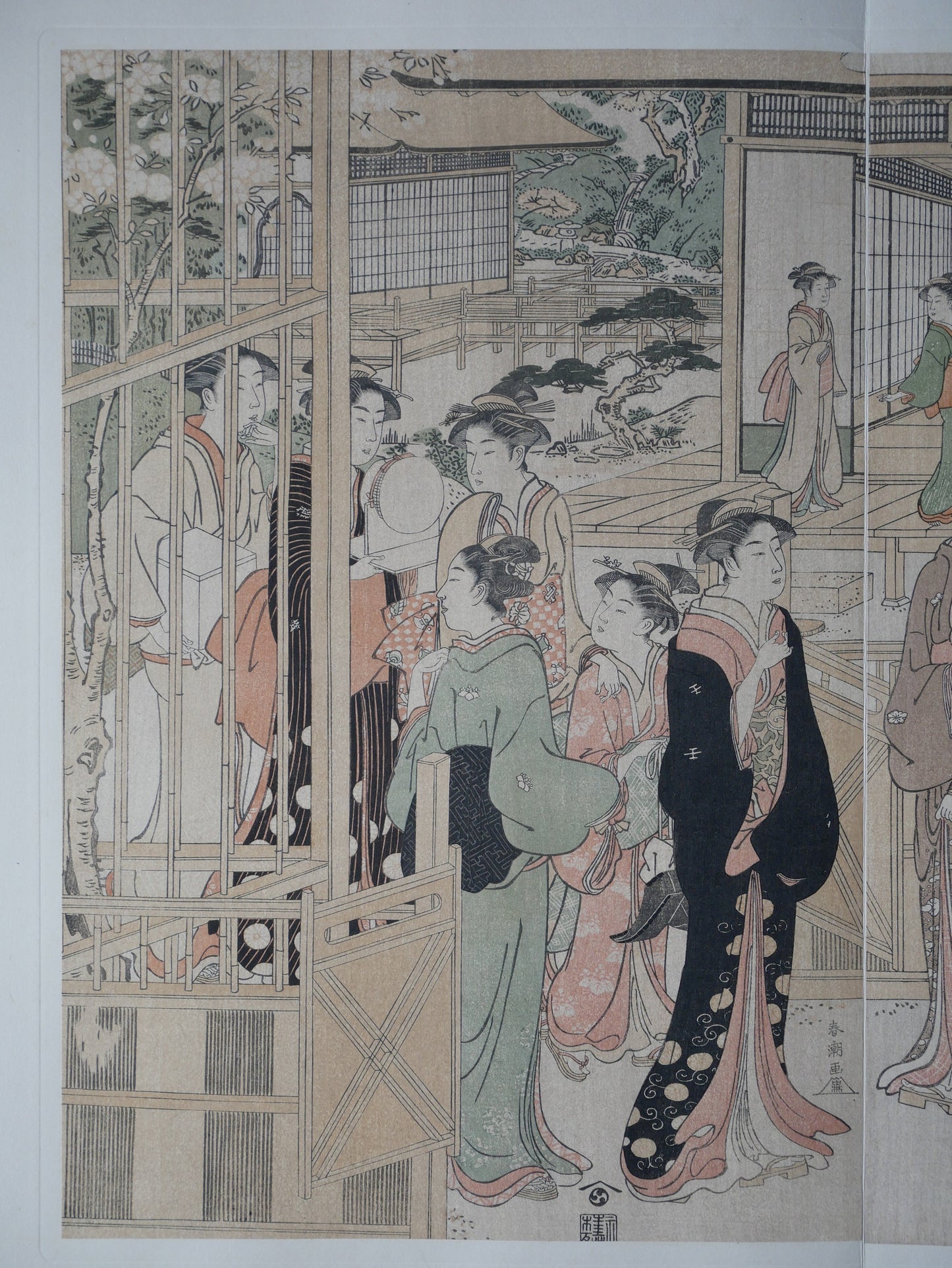 Ukiyoe-ha-gashu, 1906, Japanese antique woodblock print,Katsukawa Shuncho, "Parody of the Wakana no Jô Chapter of the Tale of Genji"