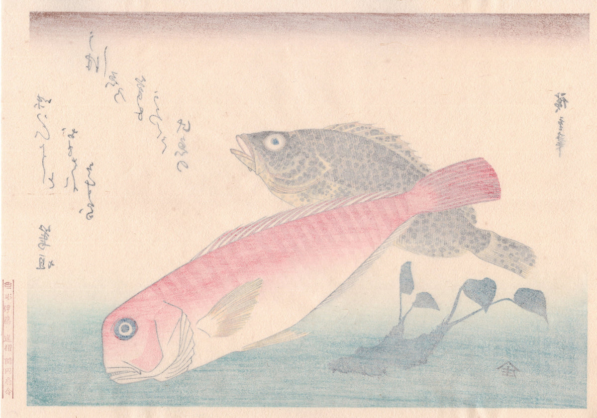 Japanese Ukiyoe, woodcut print, Hiroshige, "Bream, Rockfish & Wasabi".