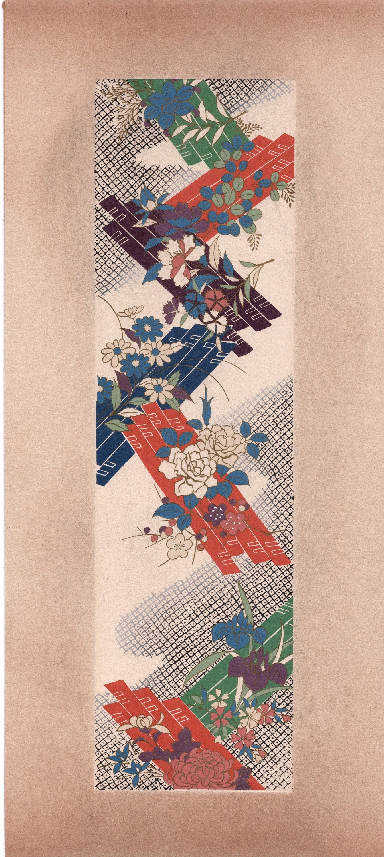 Japanese antique woodblock print, Design, 1937, Kawarazaki Kodo, Kimono design. 14