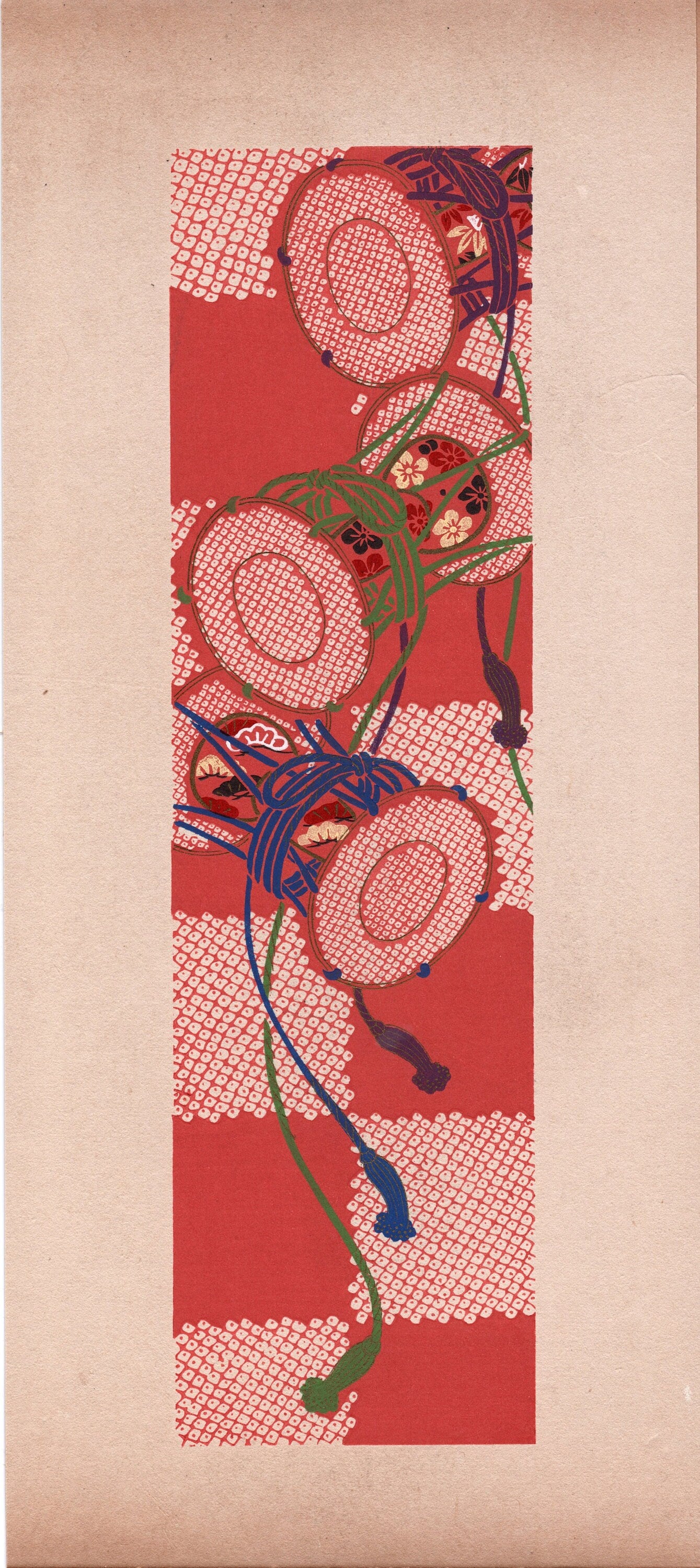 Japanese antique woodblock print, Design, 1937, Kawarazaki Kodo, Kimono design. 15