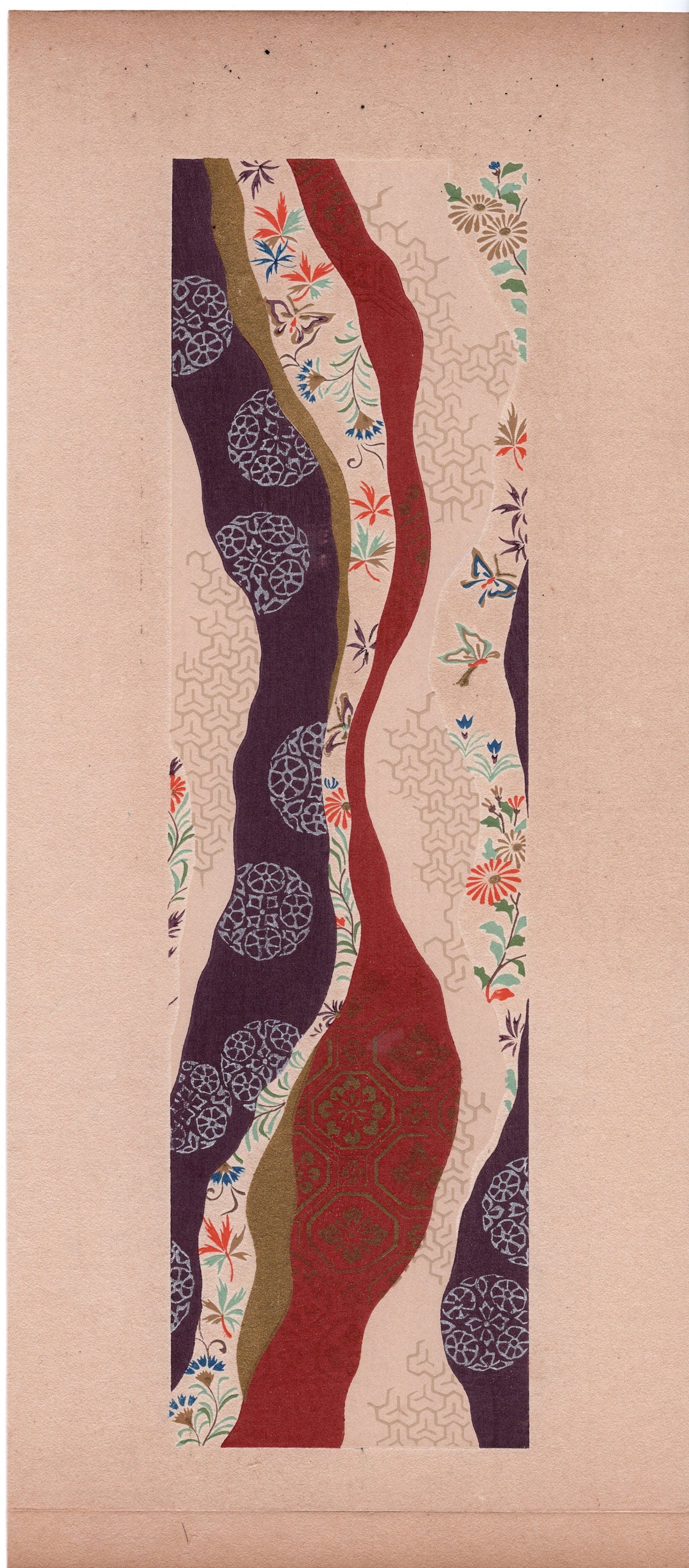 Japanese antique woodblock print, Design, 1937, Kawarazaki Kodo, Kimono design. 7