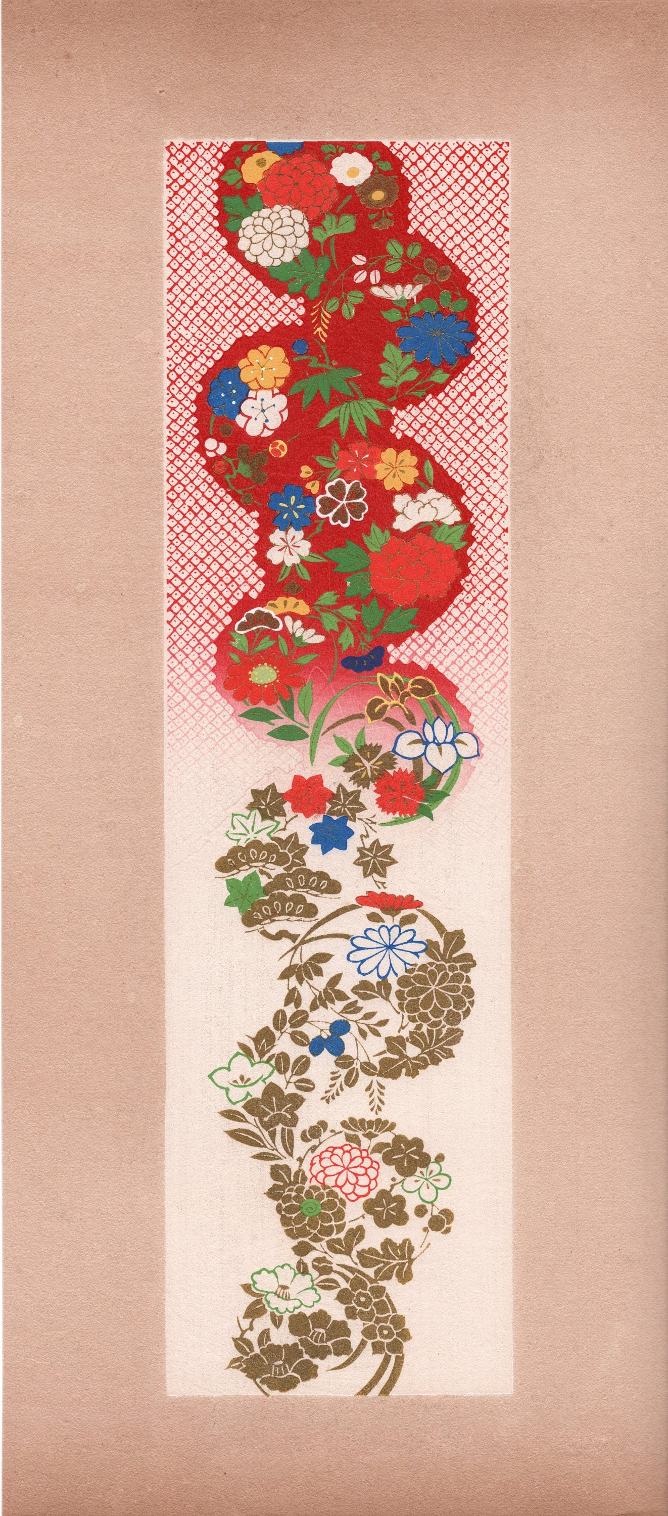 Japanese antique woodblock print, Design, 1937, Kawarazaki Kodo, Kimono design. 2