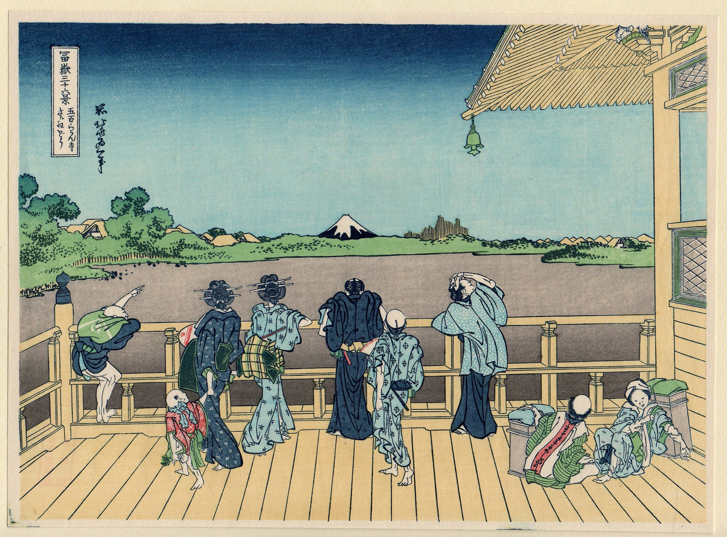 Japanese Ukiyo-e, Woodcut print, Hokusai, "Sazai Hall of the Temple of the Five Hundred Arhats (Gohyaku Rakan-ji Sazaidô)"