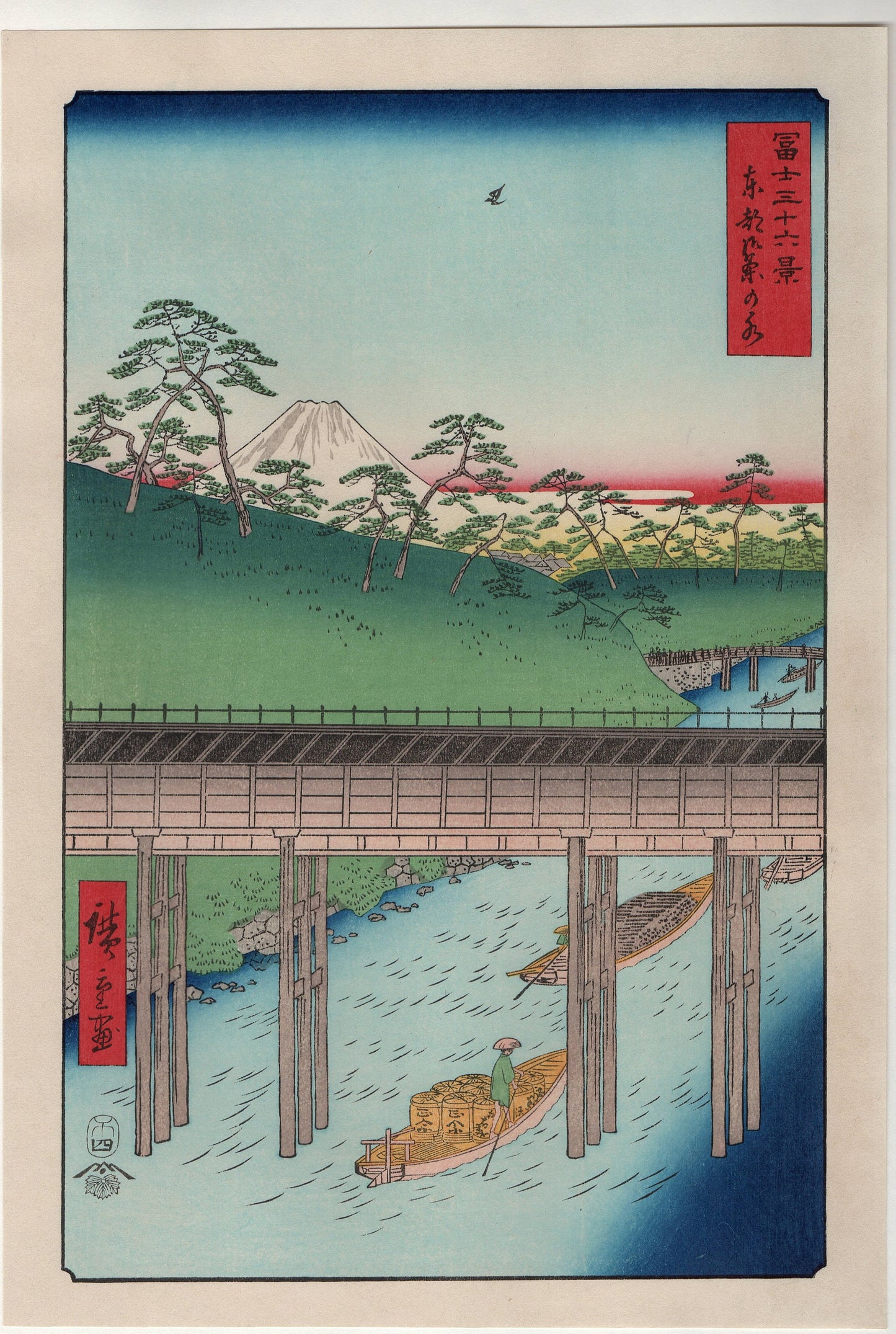 Japanese Ukiyoe, woodcut print, Hiroshige, "Ochanomizu in Edo", Thirty-six Views of Mount Fuji .