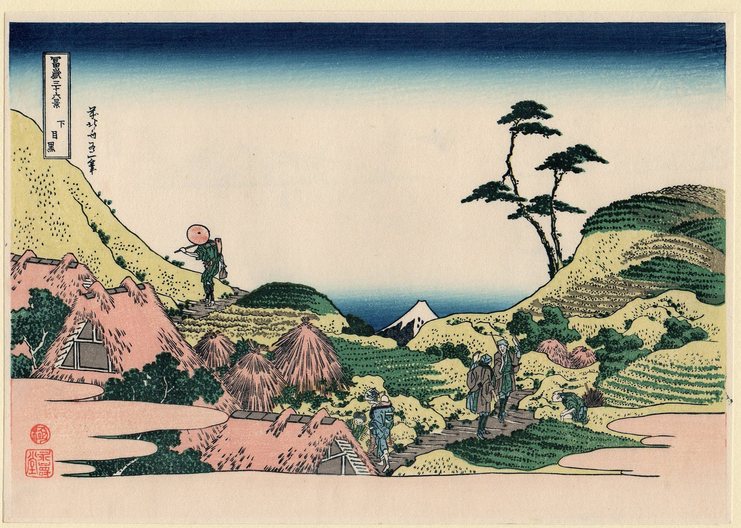 Japanese Ukiyo-e, Woodcut print, Hokusai, "Lower Meguro (Shimo-Meguro), from the series Thirty-six Views of Mount Fuji (Fugaku sanjûrokkei)"