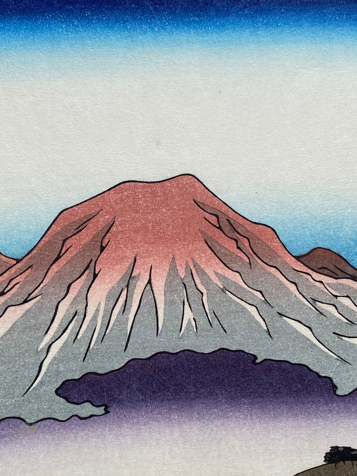Japanese Ukiyo-e, Woodblock print, Hiroshige, "Kawachi Province: Mount Otoko in Hirakata (Kawachi, Hirakata, Otokoyama)".