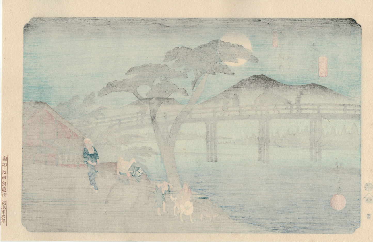 Japanese Ukiyo-e Woodblock print, Hiroshige, "No. 28, Nagakubo".