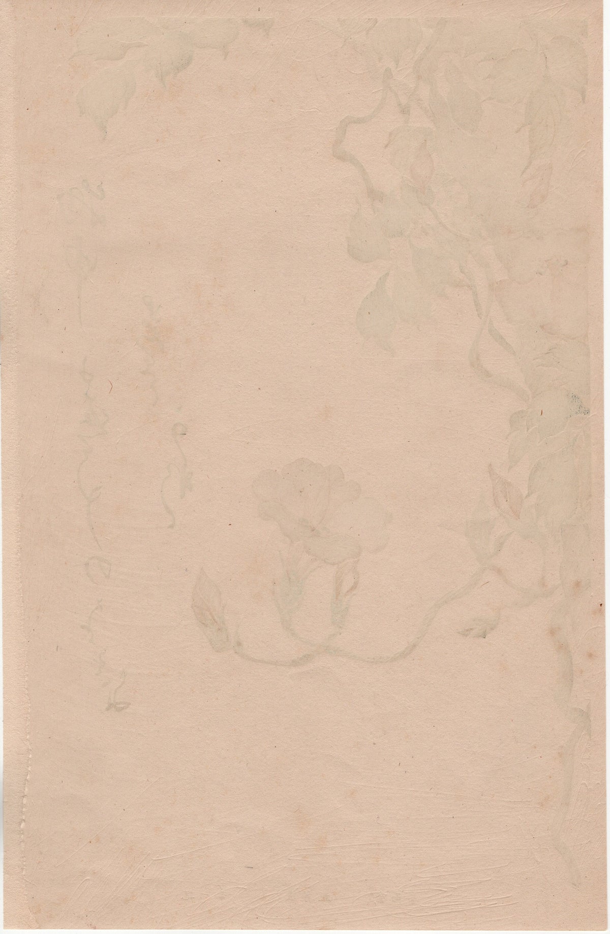 Japanese design, antique, woodcut print, 1930, Sakai Hoitsu, "Album of Hundred Flowers by Artists of Rinpa School, Chinese trumpet vine”