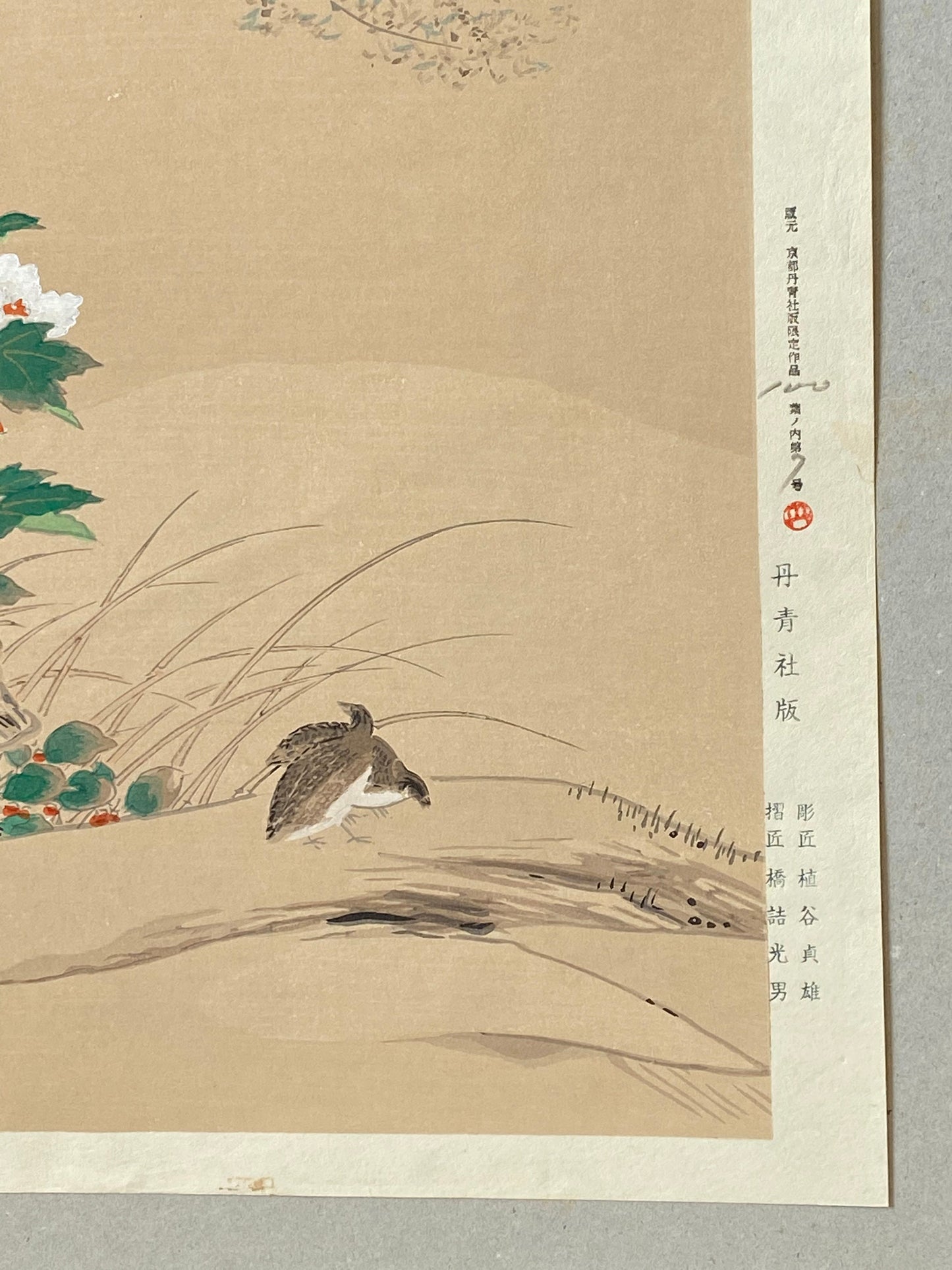 Japanese woodblock print, 1983, Large size, Kano Sanraku, Flower and Bird