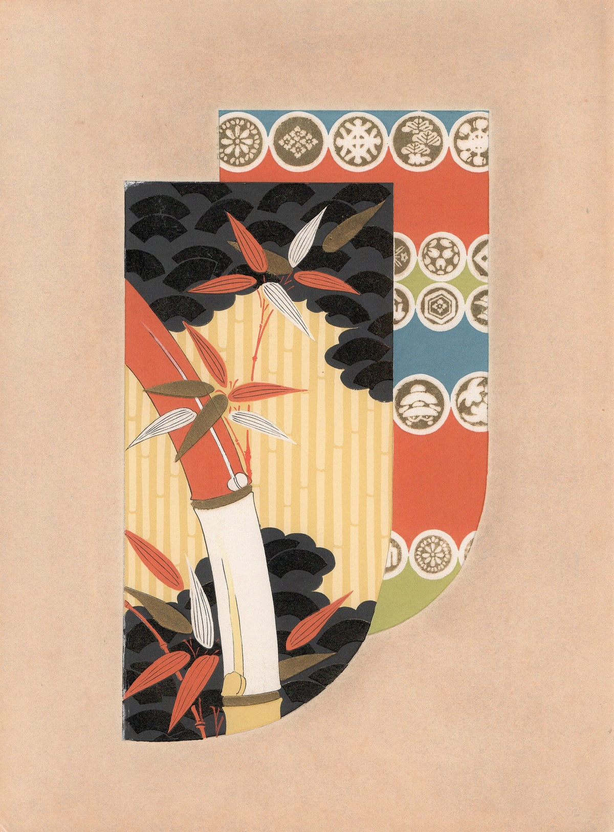 Japanese antique woodblock print, Design, 1936, Kano Shuho, Kimono Design.