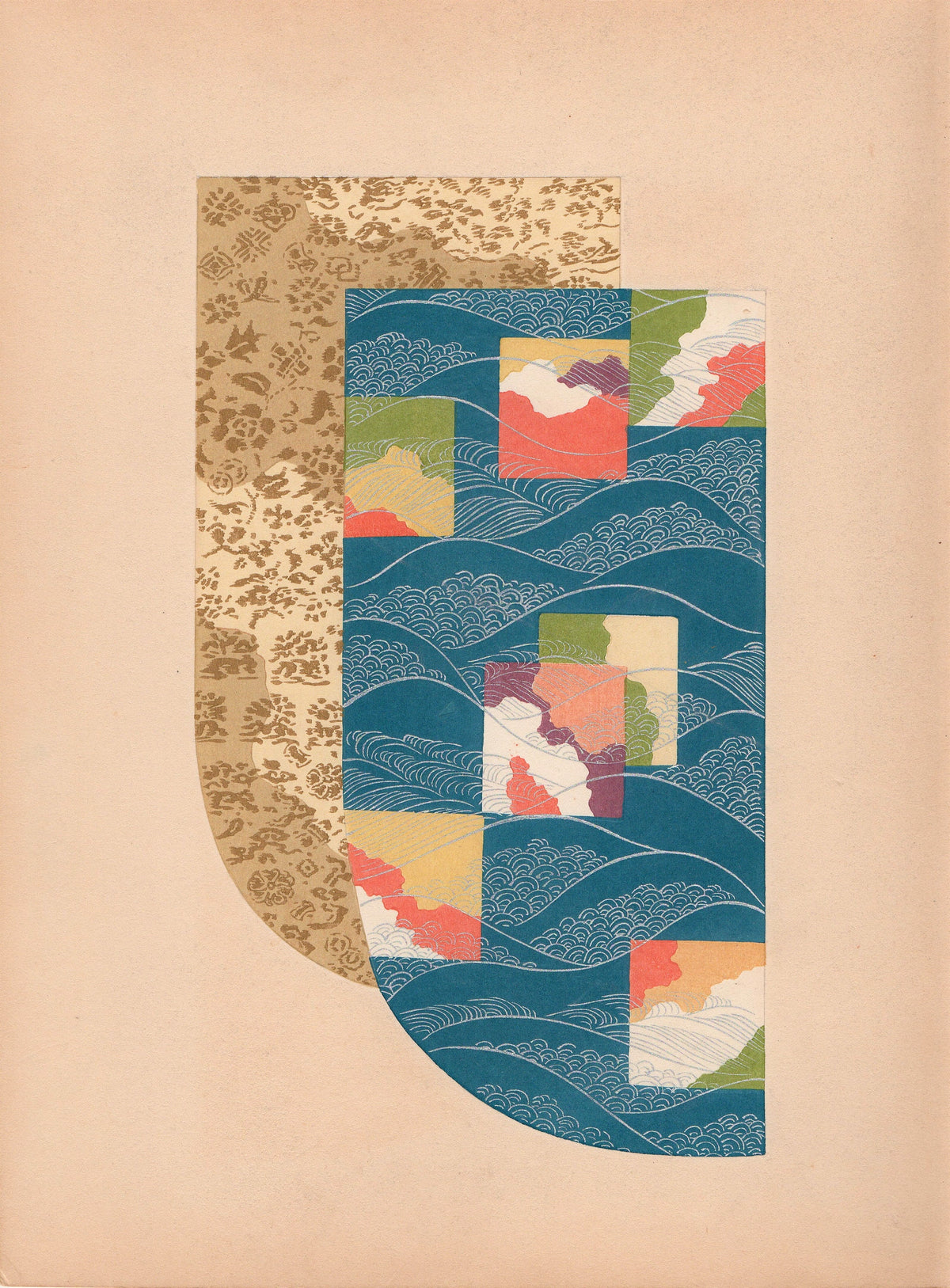 Japanese antique woodblock print, Design, 1936, Kano Shuho, Kimono Design.