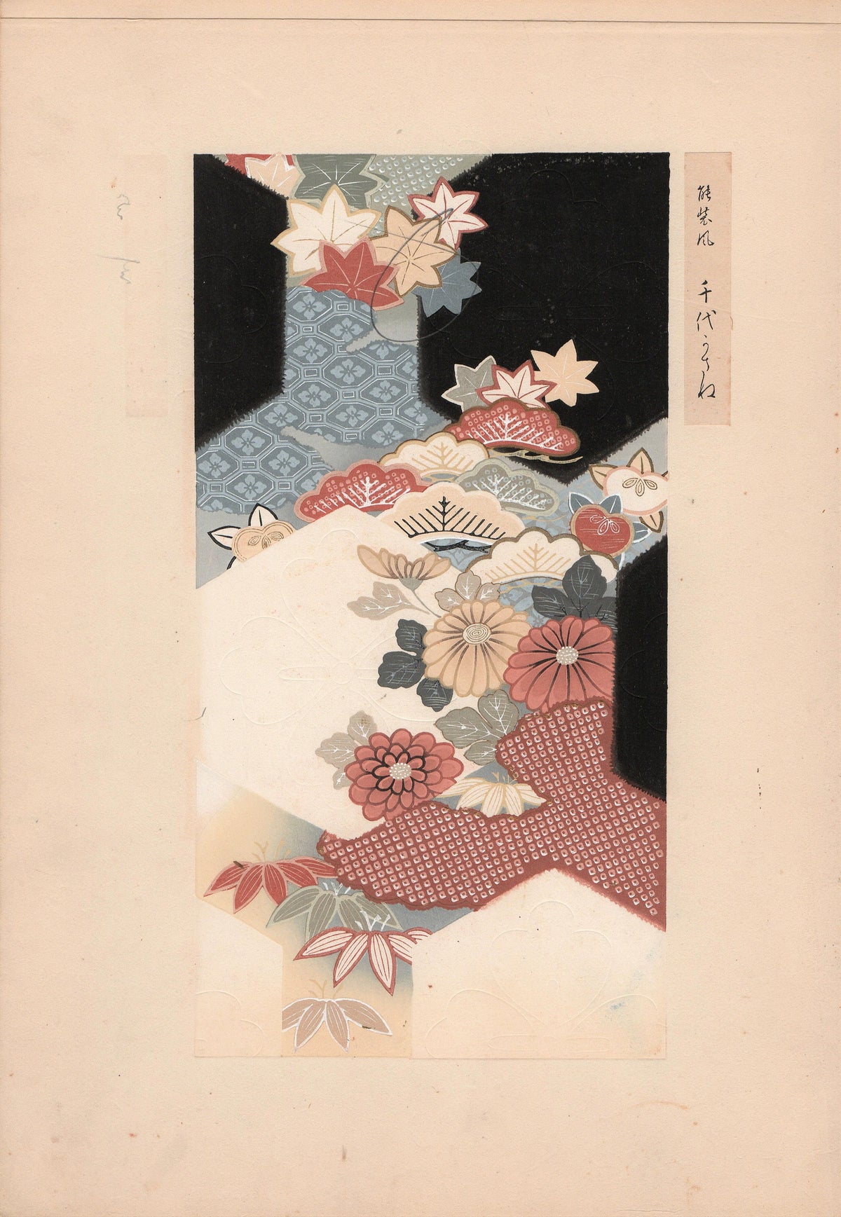Japanese antique woodblock print, Design, 1937, Sugimura Kozan, Kimono Design.