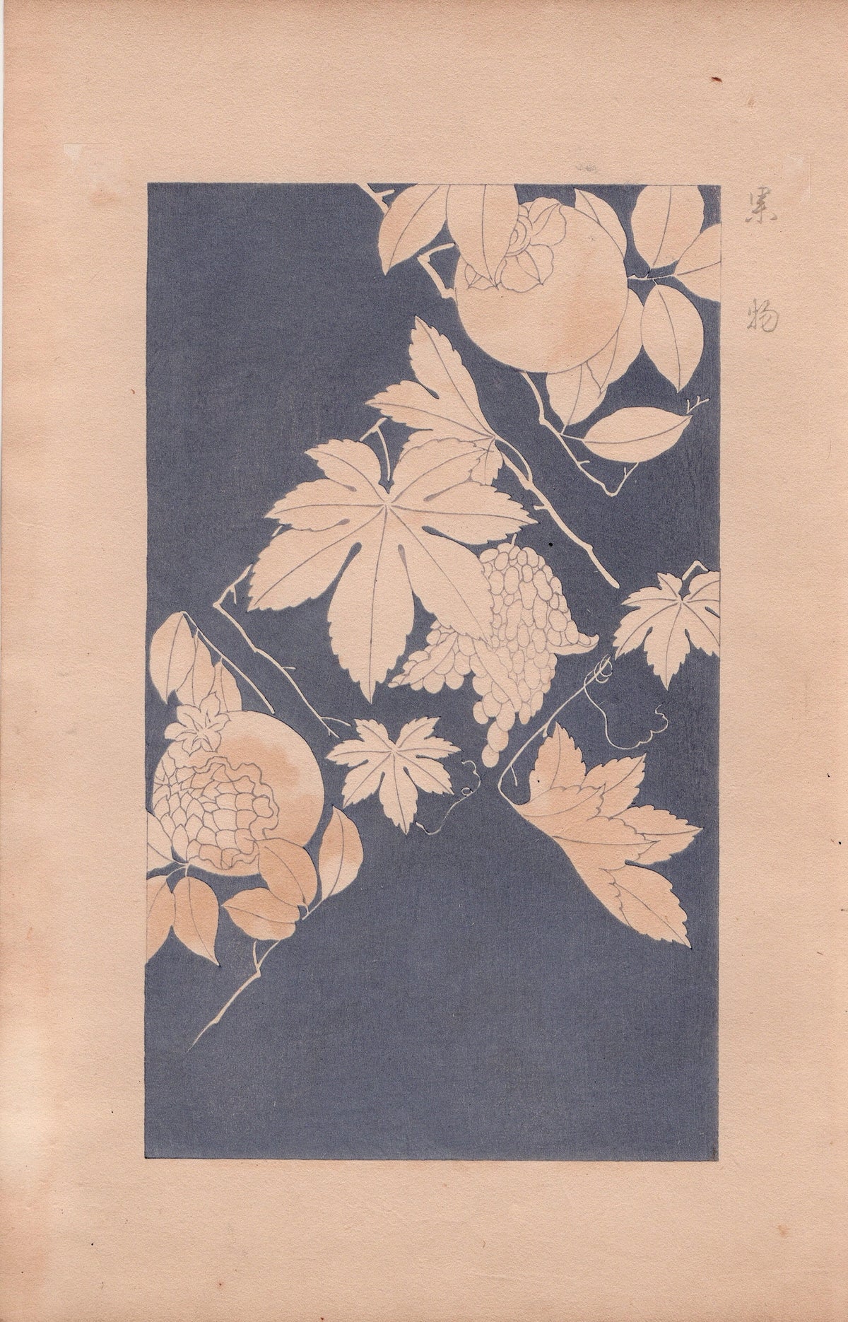 Japanese design, antique, 1932, Kawarazaki Kodo, Fruit, woodblock print.