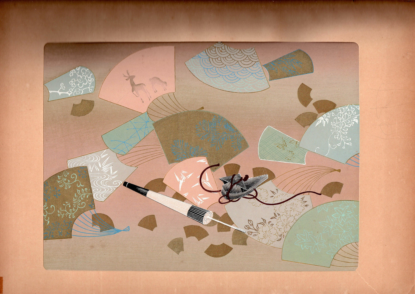 Japanese antique woodblock print, Design, Noh and Kyogen, Yamaguchi Ryoshu, Suehirogari (become more and more prosperous).