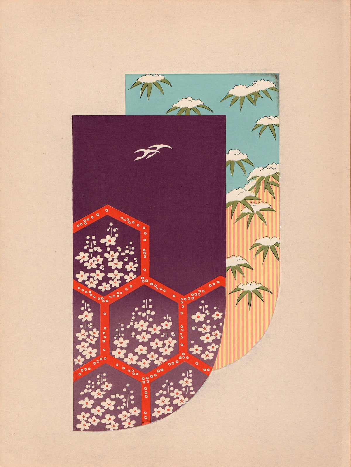 Japanese antique woodblock print, Design, 1936, Kano Shuho, Kimono Design.