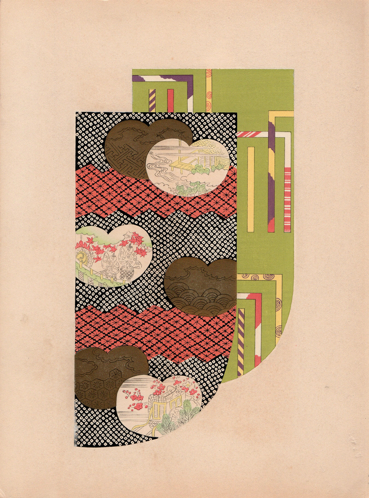 Japanese antique woodblock print, Design, 1936, Kano Shuho, Kimono Design.
