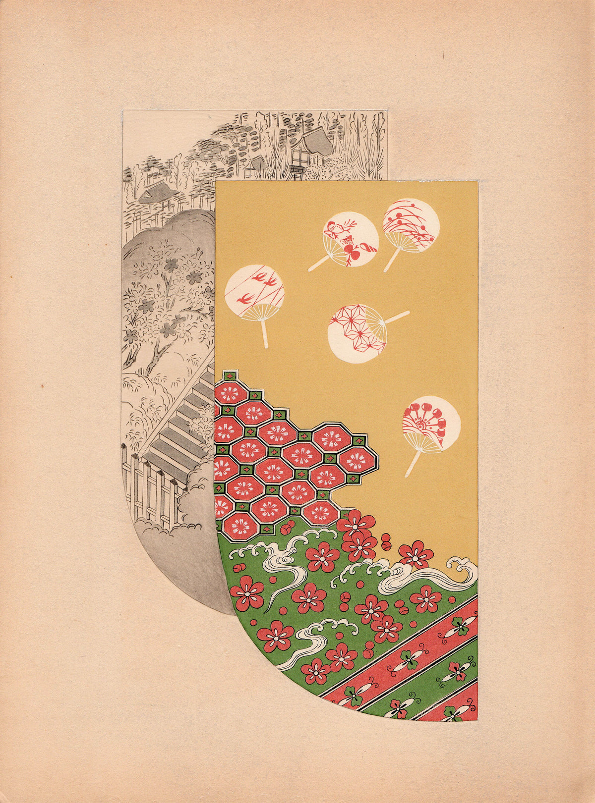 Japanese antique woodblock print, Design, 1936, Kano Shuho, Kimono Design.