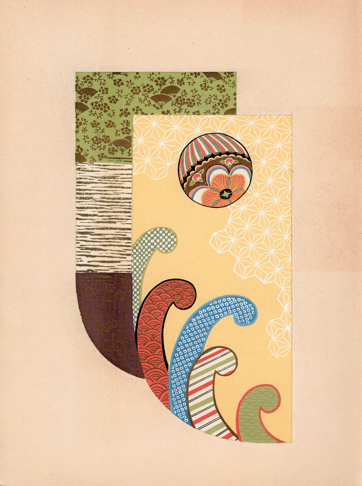 Japanese antique woodblock print, Design, 1936, Kano Shuho, Kimono Design.
