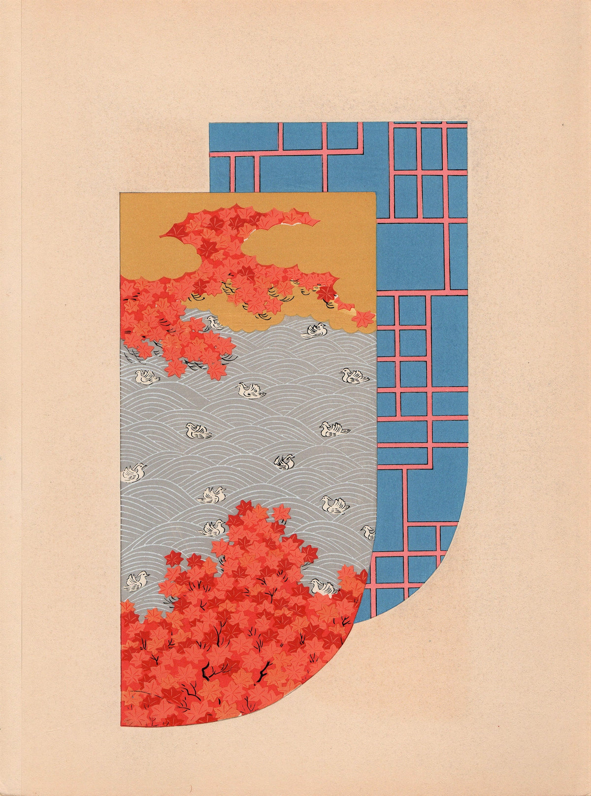 Japanese antique woodblock print, Design, 1936, Kano Shuho, Kimono Design.