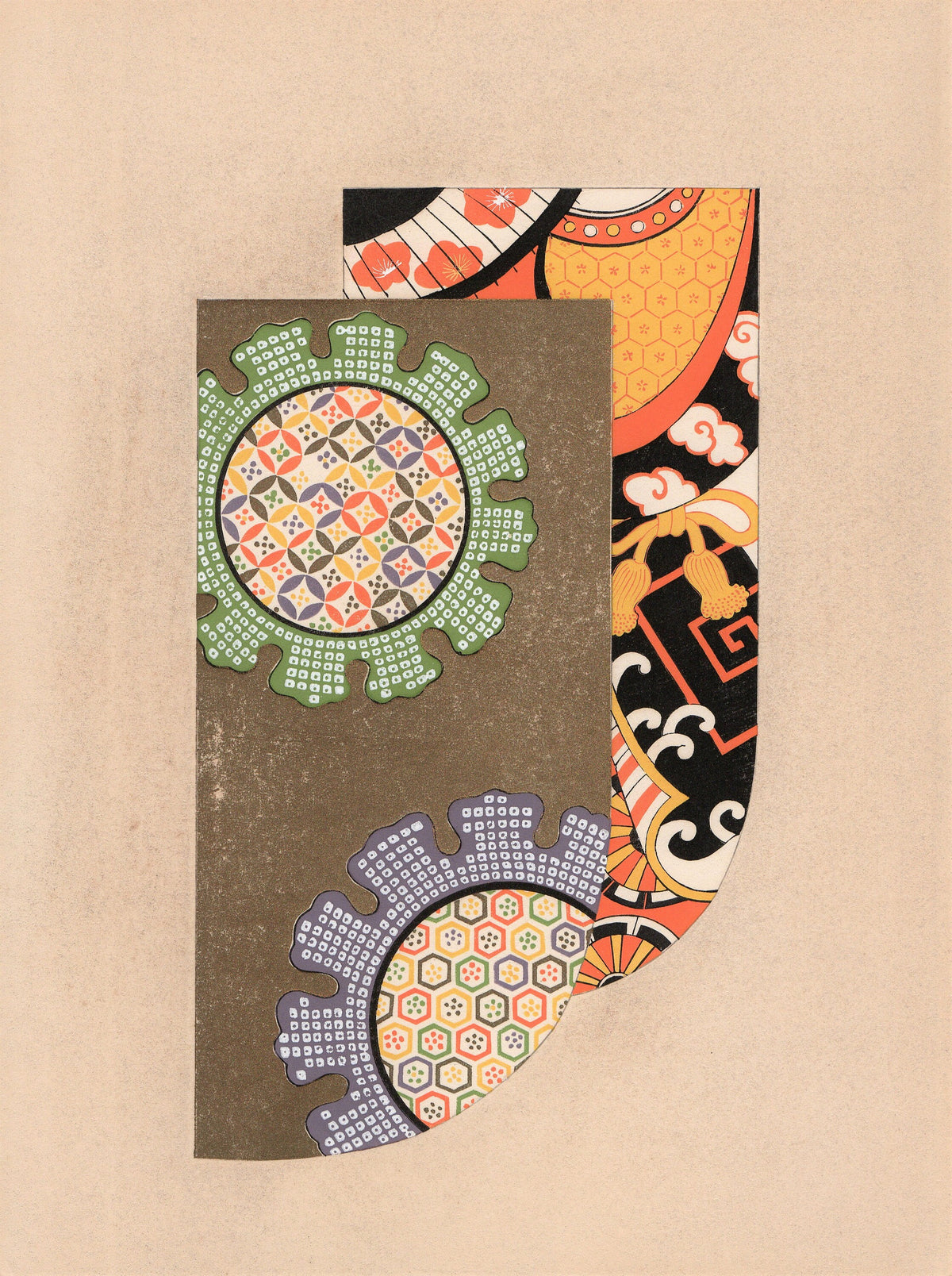 Japanese antique woodblock print, Design, 1936, Kano Shuho, Kimono Design.