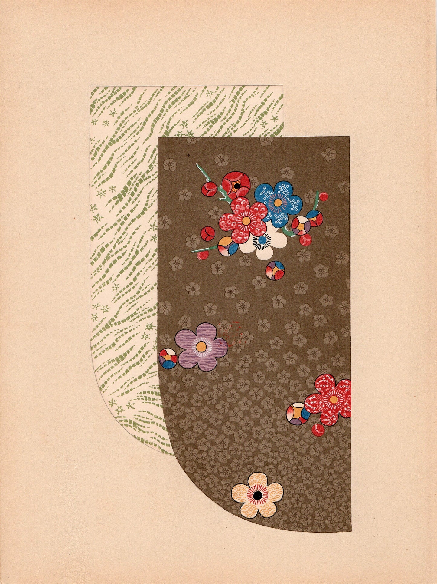 Japanese antique woodblock print, Design, 1936, Kano Shuho, Kimono Design.