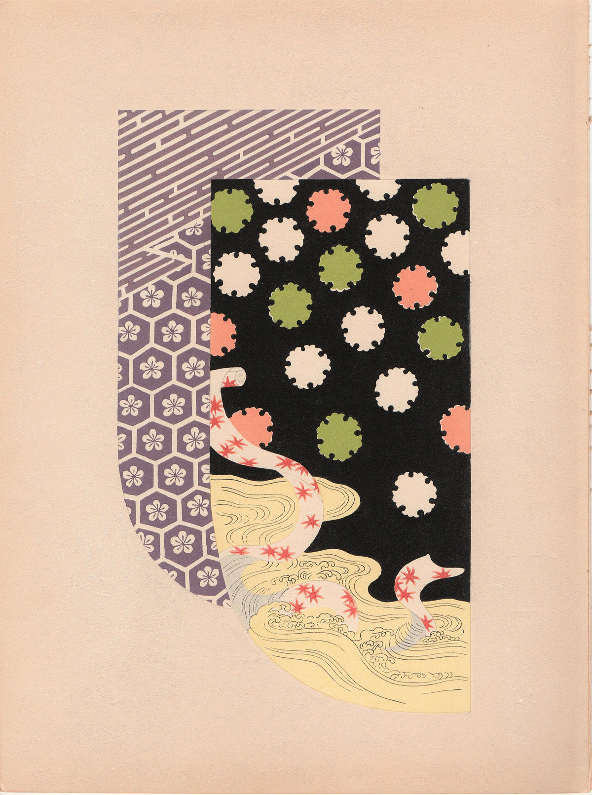 Japanese antique woodblock print, Design, 1936, Kano Shuho, Kimono Design.