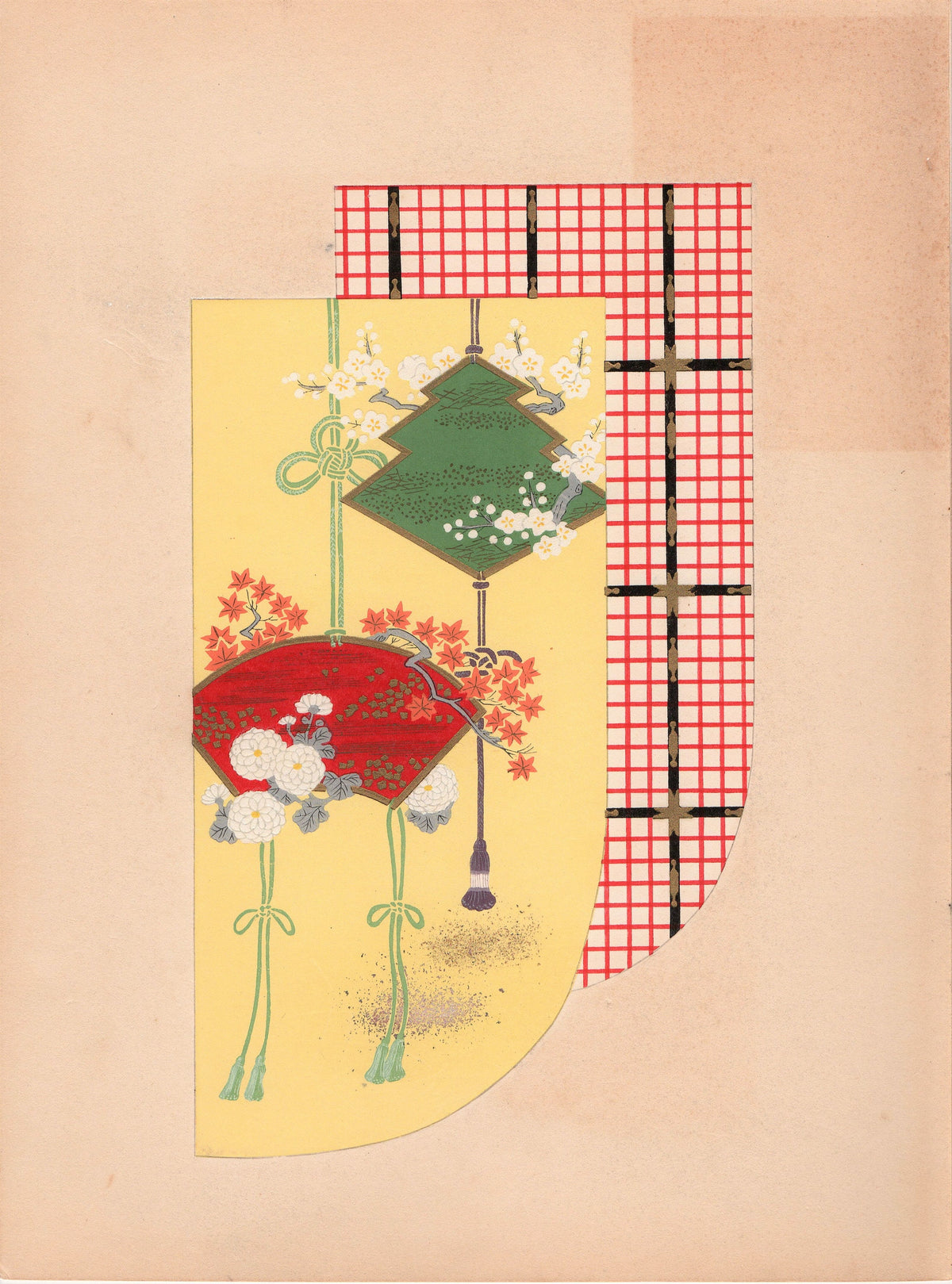 Japanese antique woodblock print, Design, 1936, Kano Shuho, Kimono Design.
