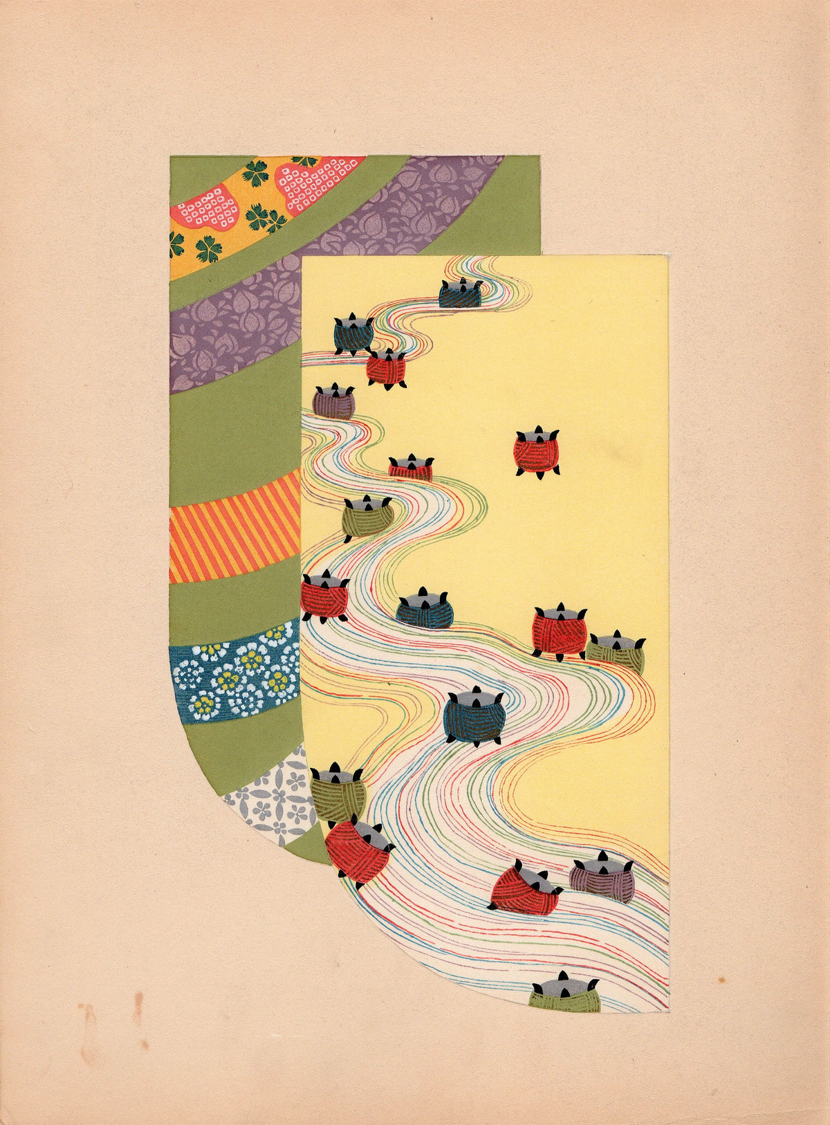 Japanese antique woodblock print, Design, 1936, Kano Shuho, Kimono Design.