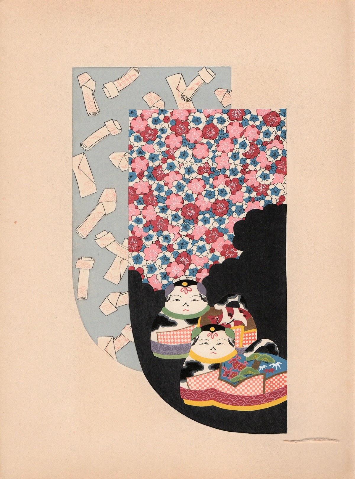 Japanese antique woodblock print, Design, 1936, Kano Shuho, Kimono Design.