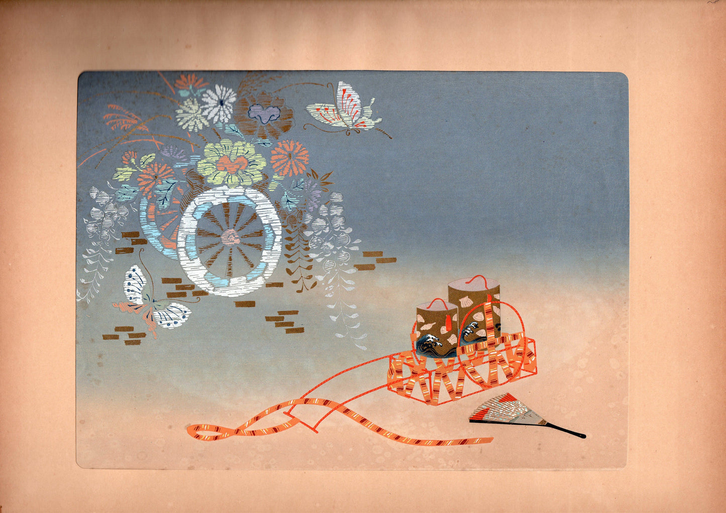 Japanese antique woodblock print, Design, Noh and Kyogen, Yamaguchi Ryoshu, Matsukaze.