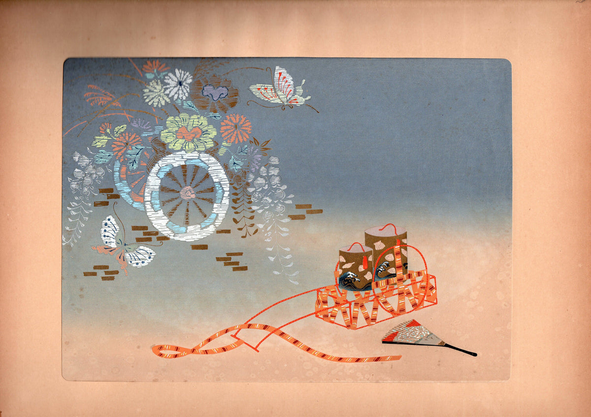 Japanese antique woodblock print, Design, Noh and Kyogen, Yamaguchi Ryoshu, Matsukaze.