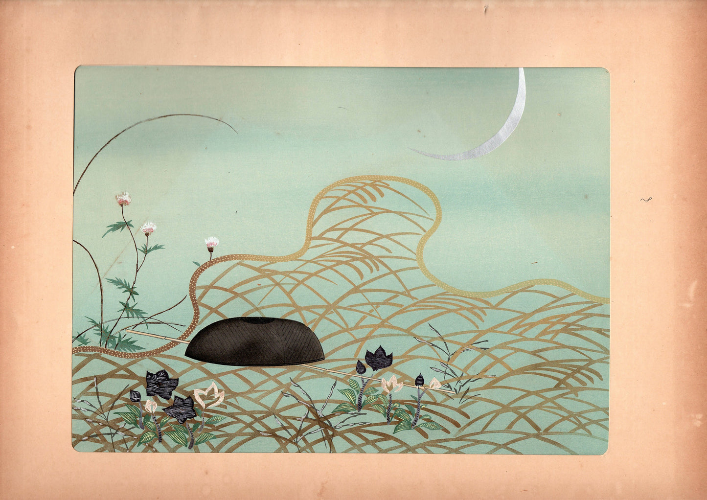 Japanese antique woodblock print, Design, Noh and Kyogen, Yamaguchi Ryoshu, Sotoba Komachi.