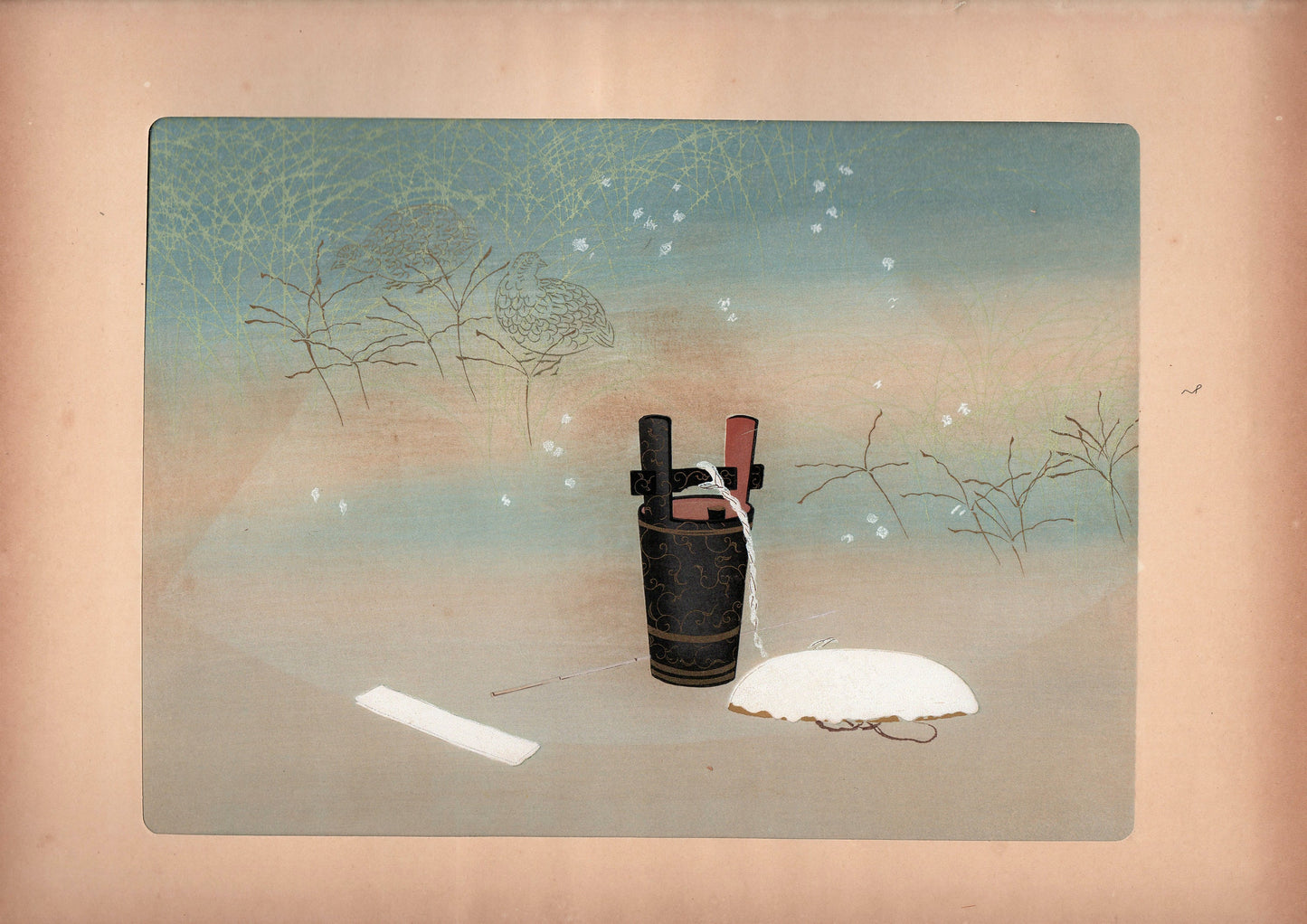 Japanese antique woodblock print, Design, Noh and Kyogen, Yamaguchi Ryoshu, Kirokuda.
