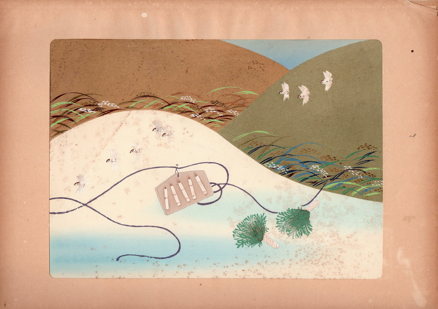 Japanese antique woodblock print, Design, Noh and Kyogen, Yamaguchi Ryoshu, Kitsunezuka.
