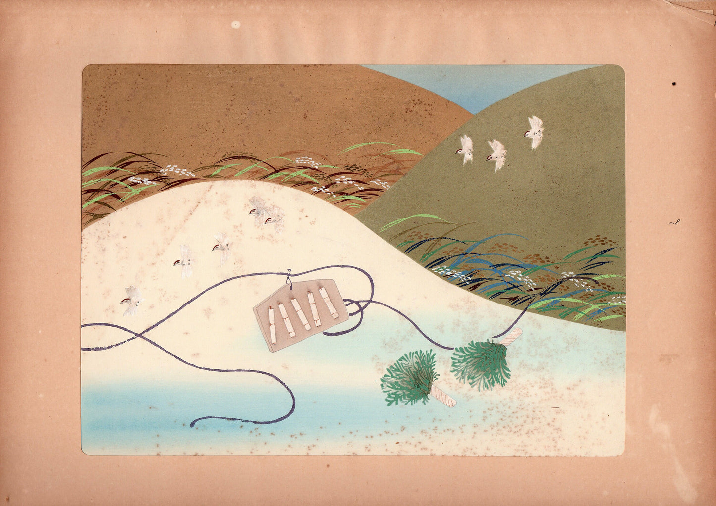 Japanese antique woodblock print, Design, Noh and Kyogen, Yamaguchi Ryoshu, Kitsunezuka.
