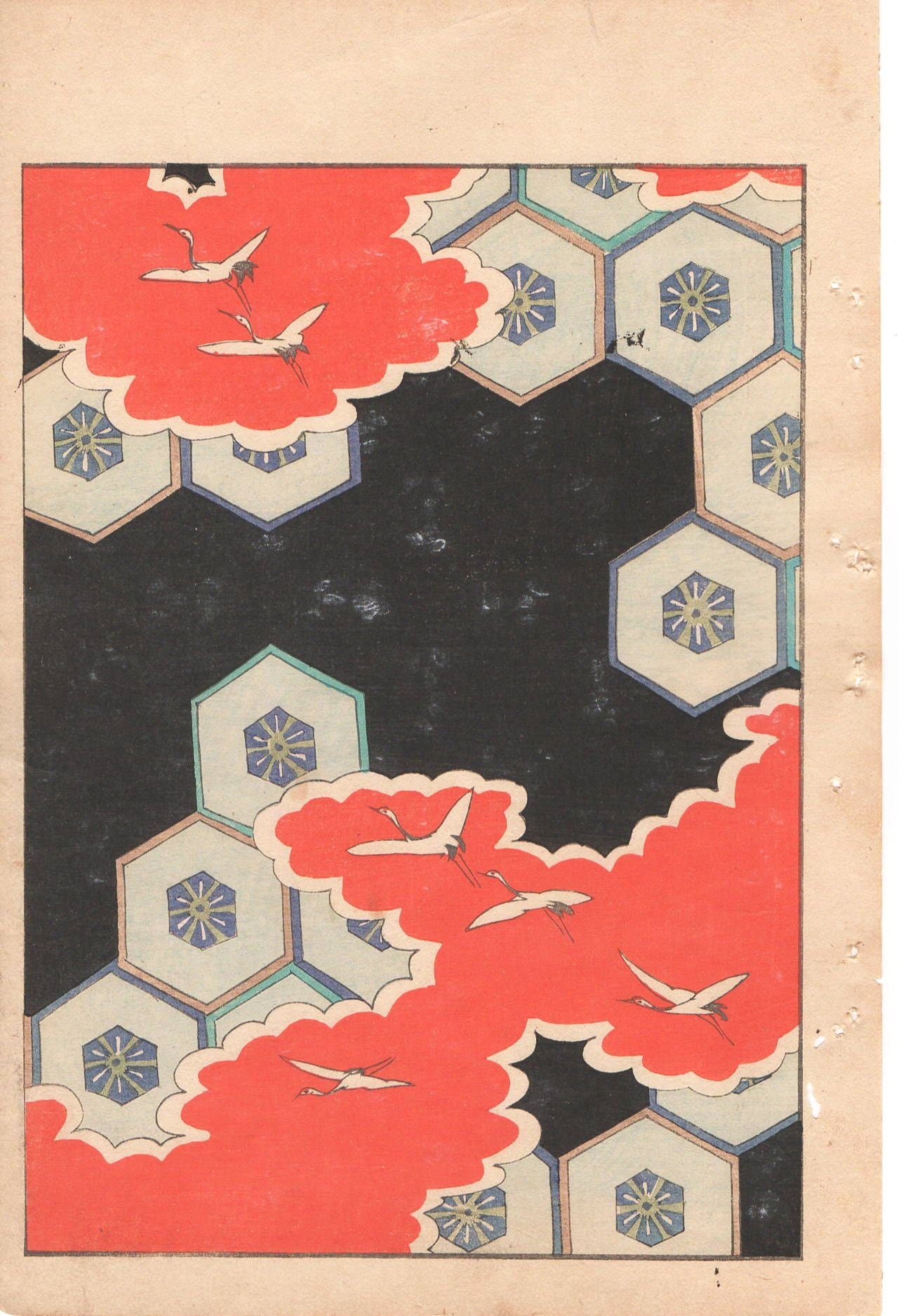 Japanese Antique Original Woodcut Print, c 1900, Bijutsukai 1, Sekka, Korin