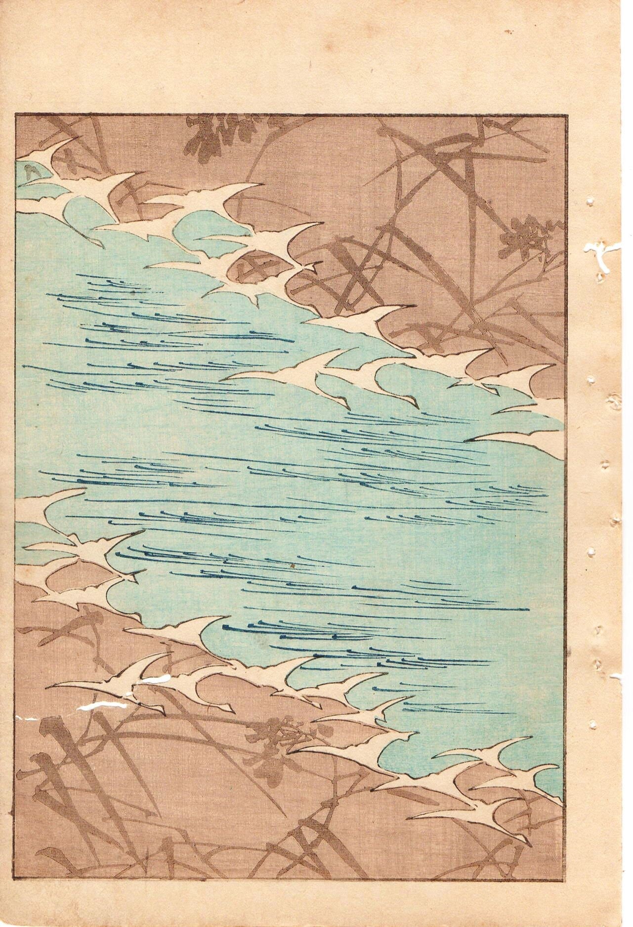 Japanese Antique Original Woodcut Print, Japanese design, Around 1900, Bijutsukai 1, Antique Japanese print, Kimono Design.